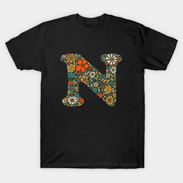 Hippie Floral Letter N T-Shirt by zeljkica